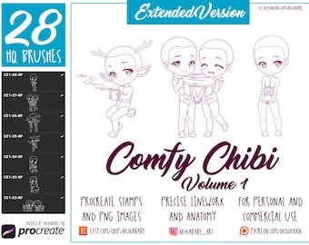 Cozy Chibi Poses: Procreate Brushes & PNG Stamps