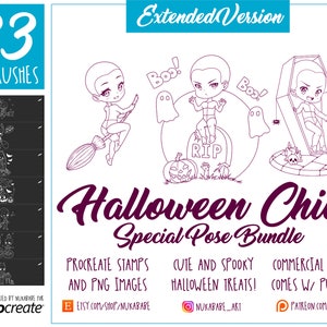 Halloween Stamps Procreate, Halloween Brushes Procreate, Chibi Base, Procreate Chibi Brush, Chibi Anime Pose Set, Chibi Face, Anime Eyes