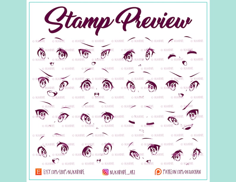 Procreate Anime Face Stamps: Chibi Eyes, Expressions Brush Pack (PNG ...