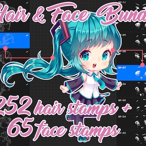 317 Procreate Hair Stamps, Chibi Hair Brushes, Hairstyles Stamps, Emotes, Digital Brushes Stamps, Procreate Hairstyle Stamps, Cartoon Hair