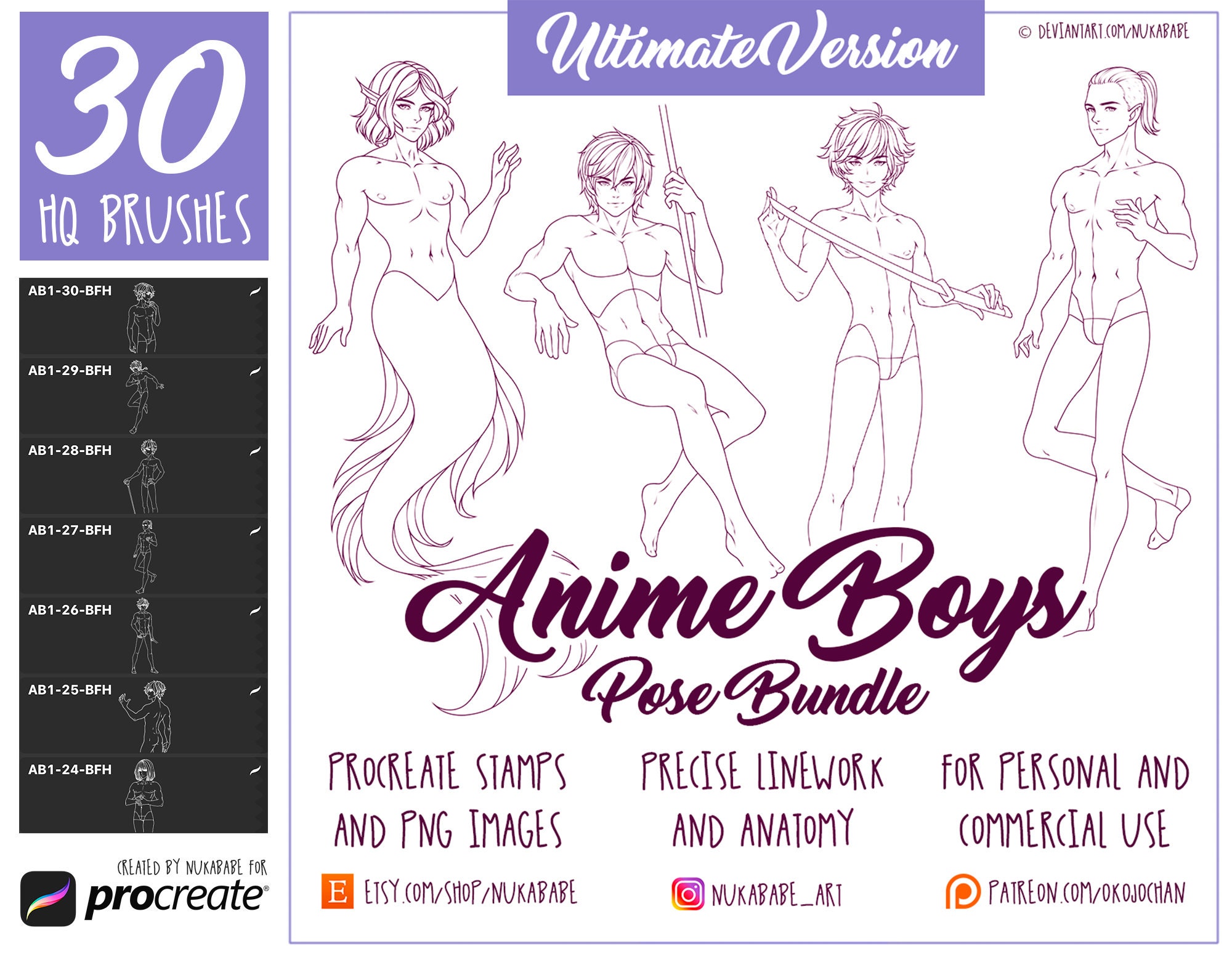 Procreate Brushes Anime Male Body Poses Drawing References Etsy Australia