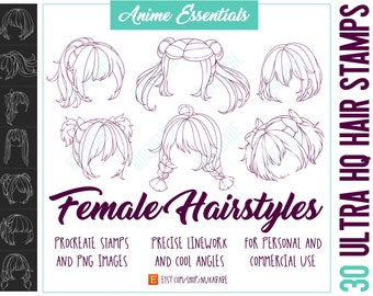 Hair Stamps Procreate Brushes, Chibi Hair Brushes, Hairstyles Stamps, Digital Brushes Stamps, Procreate Hairstyle Stamps, Cartoon Hair
