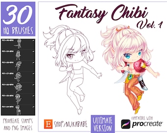 Fantasy Chibi Brushes for Procreate: Character Design Stamps (PNG)
