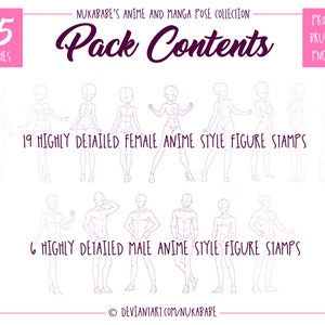 25 Anime Figure Stamps: Procreate Pose Brushes (PNG Included) image 2