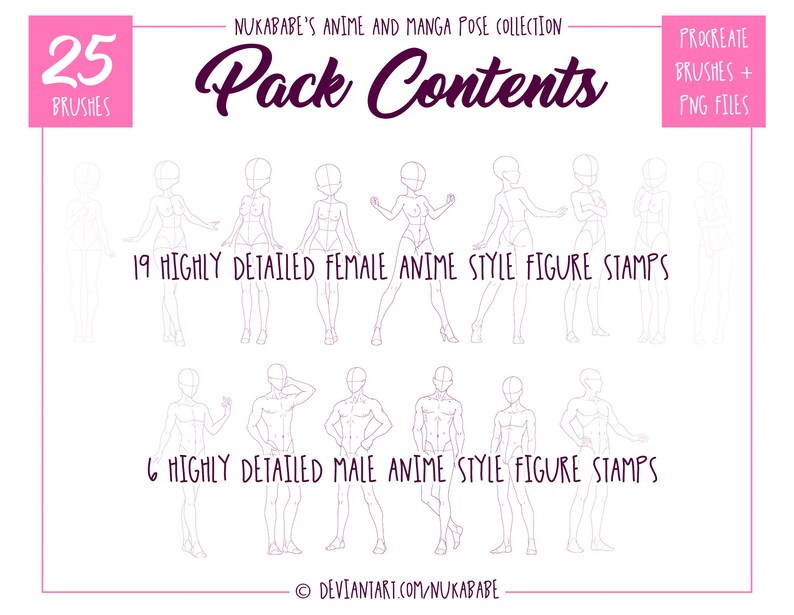 25 Anime Figure Stamps: Procreate Pose Brushes (PNG Included) image 2
