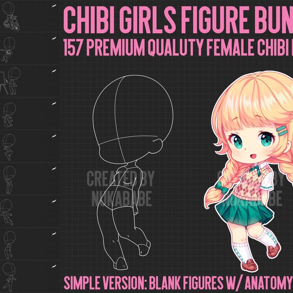 157 Sellos Chibi femeninos para procrear, Poses de Chibi Procreate, Sellos de anime, Pinceles guía, Conjunto base de Chibi, Pinceles de pose Ilustración de moda