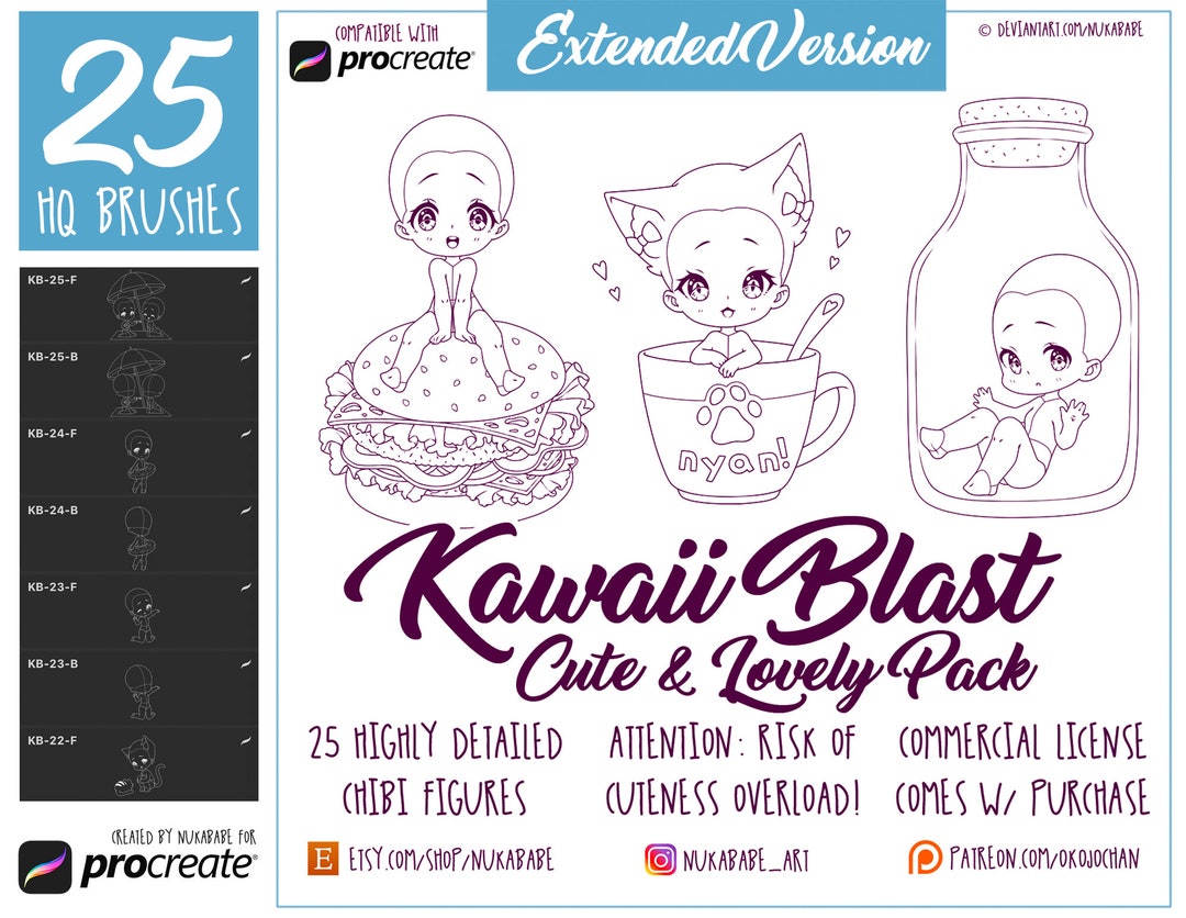 25 Procreate Chibi Stamps: Emote Adopt Base (extended Version