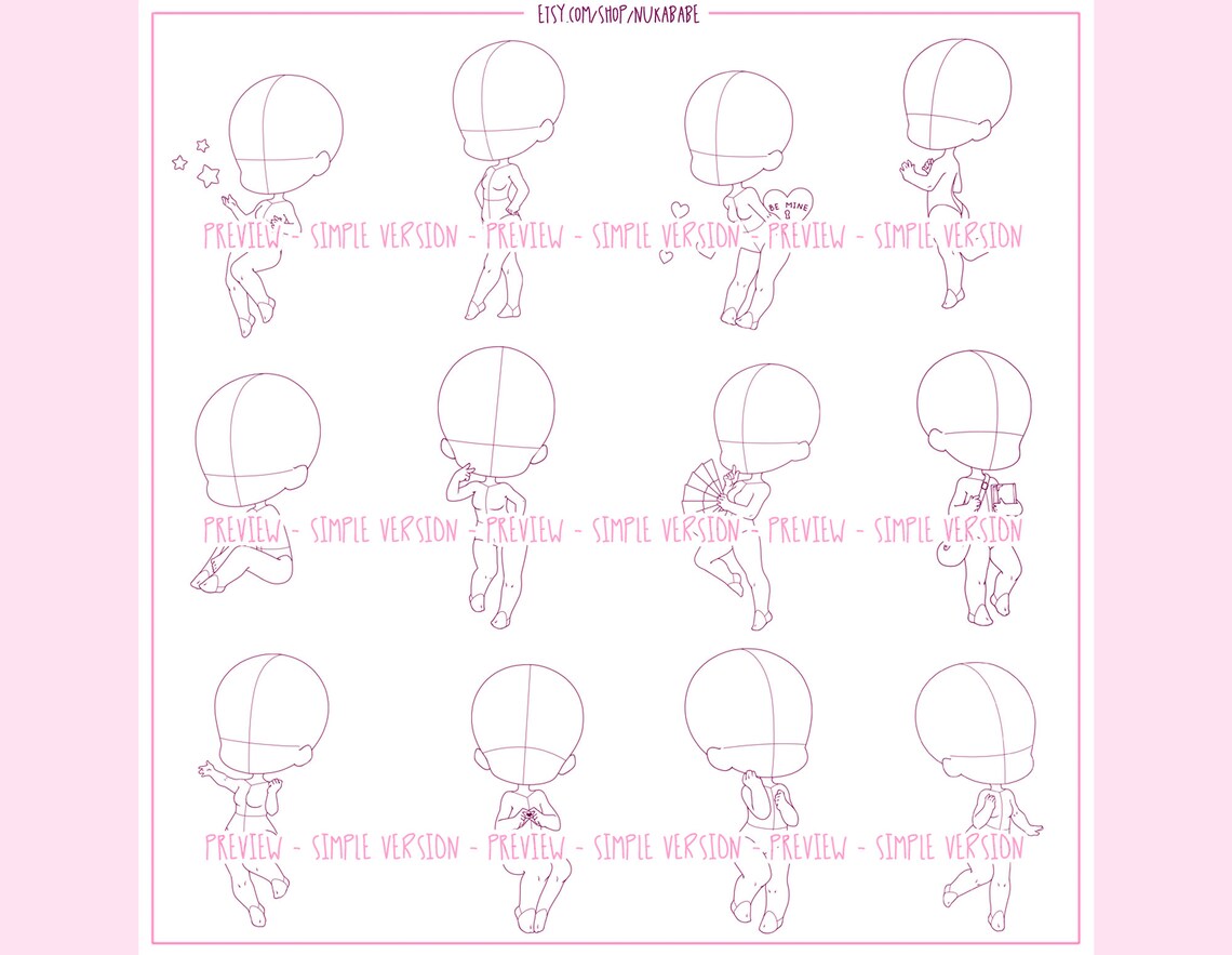 Procreate Chibi Poses: Female Figure Stamps Brushes (PNG) - Etsy