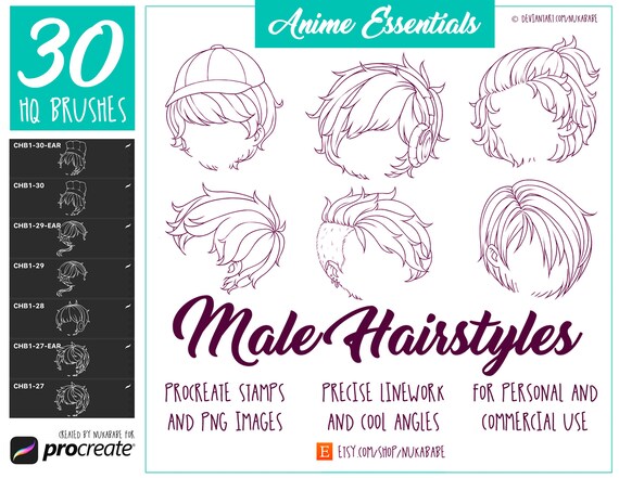 Male Hair Stamps Procreate Brushes Anime Hair Manga Hair - Etsy Male Hair Stamps Procreate Brushes Anime Hair Manga Hair - Etsy