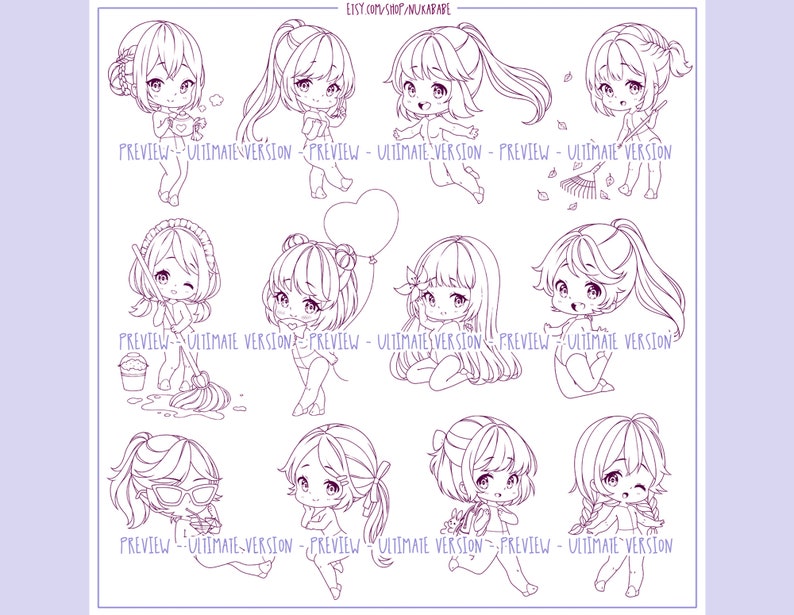 157 Procreate Chibi Stamps: Female Anime Figure Brushes - Etsy
