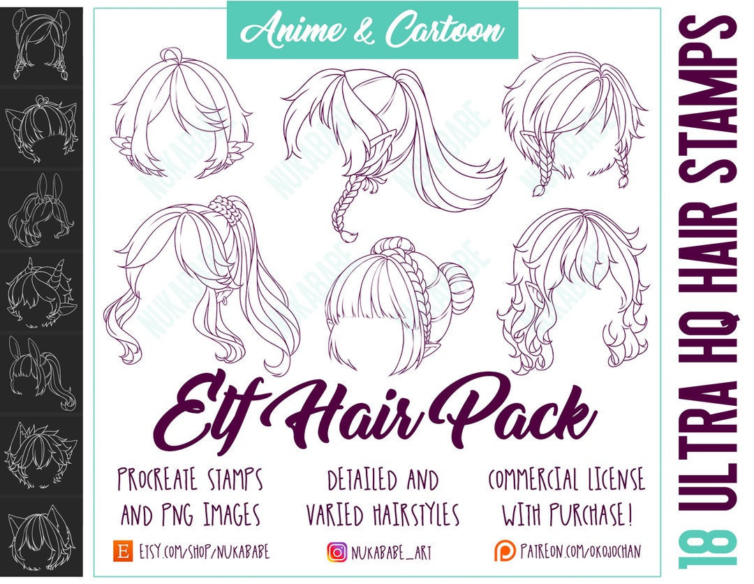 56 Procreate Manga Hairstyles Stamps. Anime Girl Hairstyle 