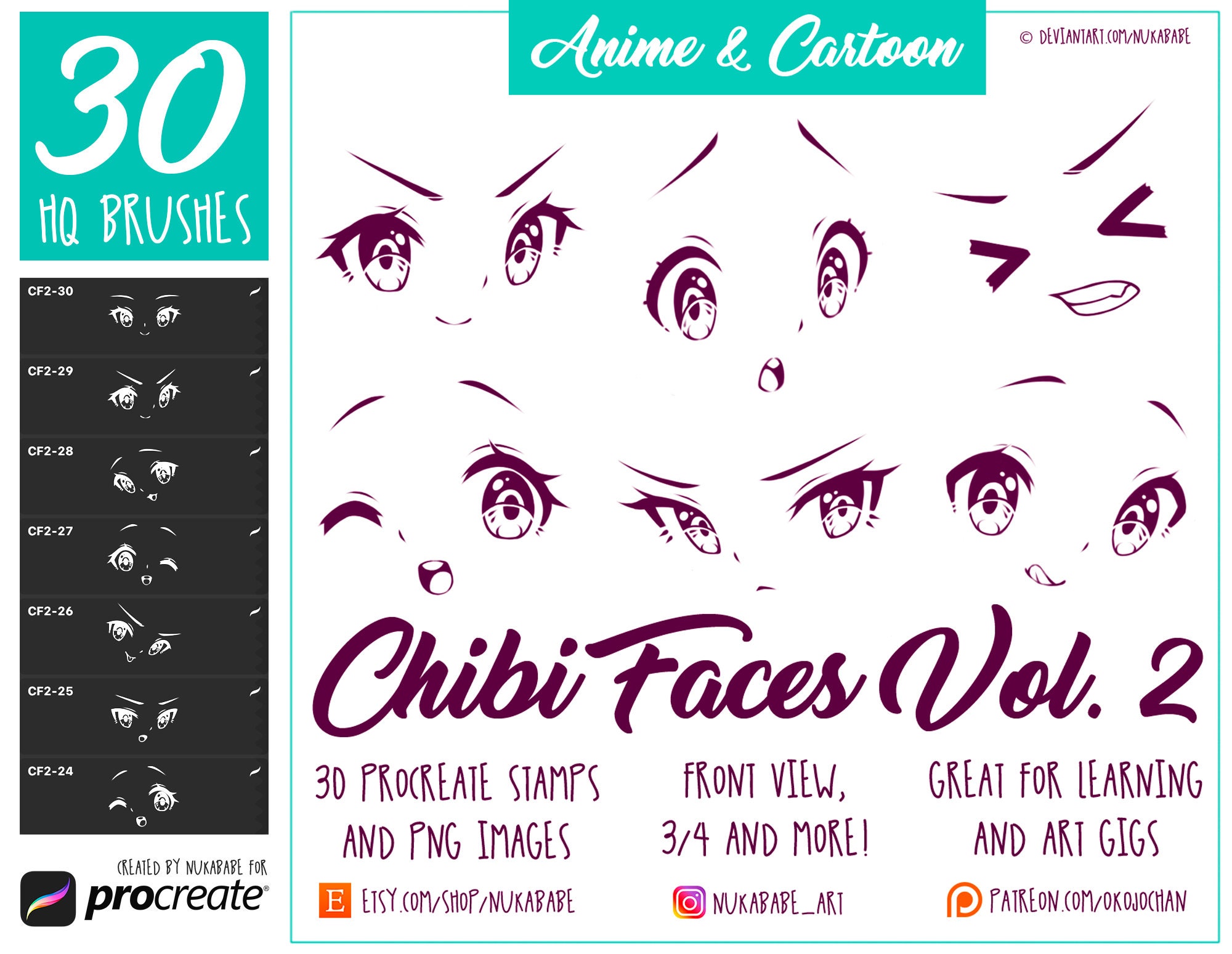 Procreate Face Stamps Anime Eyes Brush Pack for Procreate Etsy