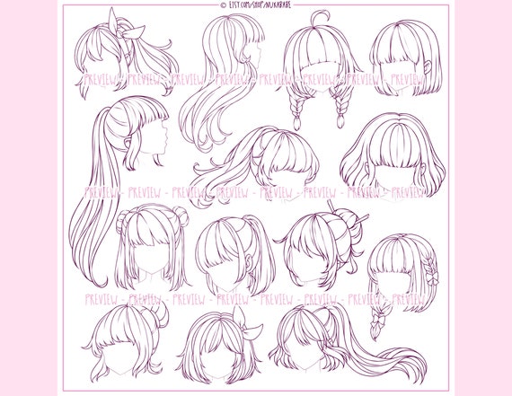 Procreate Manga Hairstyles Stamps. Anime Girl Hairstyle Stamp -  Israel