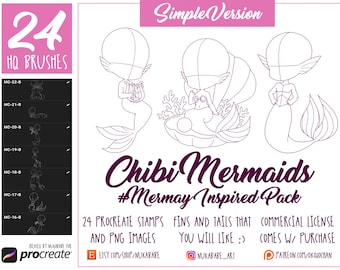 Procreate Mermaid Brushes, Mermaid PNG, Mermay, Female Figures Stamps Brushes Procreate, Guide Brushes, Chibi Base, Cartoon Brushes