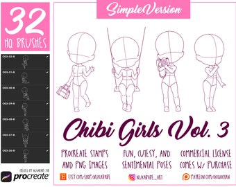 Procreate Chibi Base, Chibi Pose, Anime Chibi Stamp Guide, Chibi Reference, Chibi Doll, Procreate Pose, Female Character Template, P2U Base