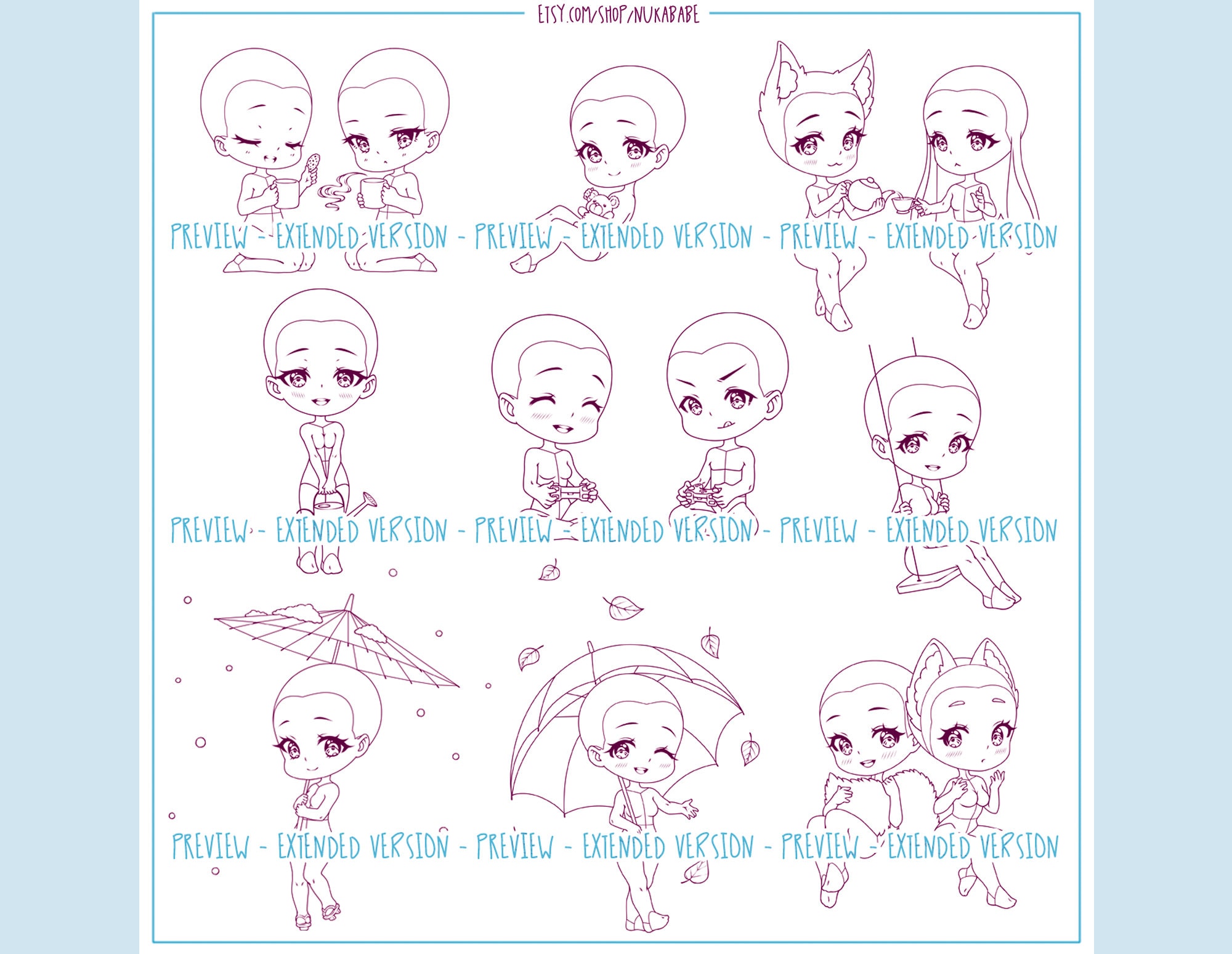 Chibi Pose Stamps for Procreate: Anime Character Base (PNG) - Etsy