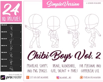 Procreate Male Figure Stamps: Chibi Boys Poses, Cartoon Brushes
