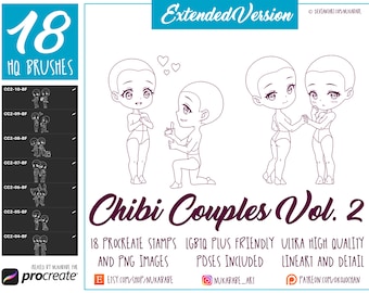 Couple Figures Stamps Brushes For Procreate, Couple Poses, Guide Brushes, Chibi Base, Cartoon Brushes, Anime Stamps with Face, LGBT, LGBTQ+
