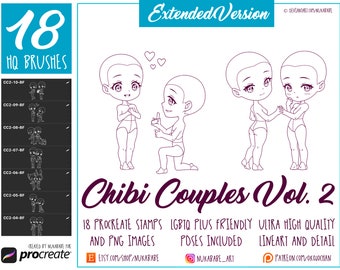 Couple Figures Stamps Brushes For Procreate, Couple Poses, Guide Brushes, Chibi Base, Cartoon Brushes, Anime Stamps with Face, LGBT, LGBTQ+