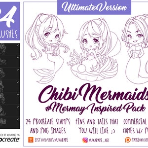 Procreate Mermaid Brushes, Mermaid PNG, Mermay, Body Figure Stamps Brushes Procreate, Guide Brushes, Chibi Base, Cartoon Brushes, Eye Stamps