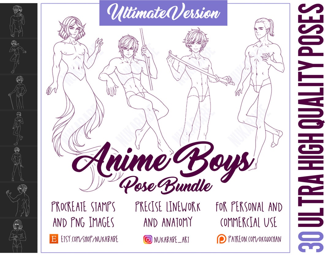 Procreate Anime Poses Stamp Brush 25 Manga Pose Procreate Man Body