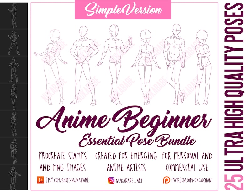 25 Anime Figure Stamps: Procreate Pose Brushes (PNG Included) image 1