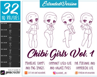 Female Figures Stamps Brushes For Procreate, Guide Brushes, Chibi Base Set, Figure Cartoon Brushes for Fashion Illustration