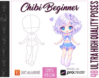 48 Chibi Procreate Brushes, Chibi Bases, Body Stamps for Procreate, Drawing References, Chibi Poses, Chibi Stamps, Chibi Base, p2u Base PNG