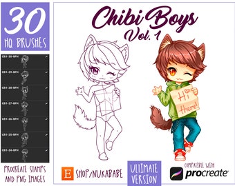 Chibi Male Brushes: Procreate Anime Figure Stamps (PNG)