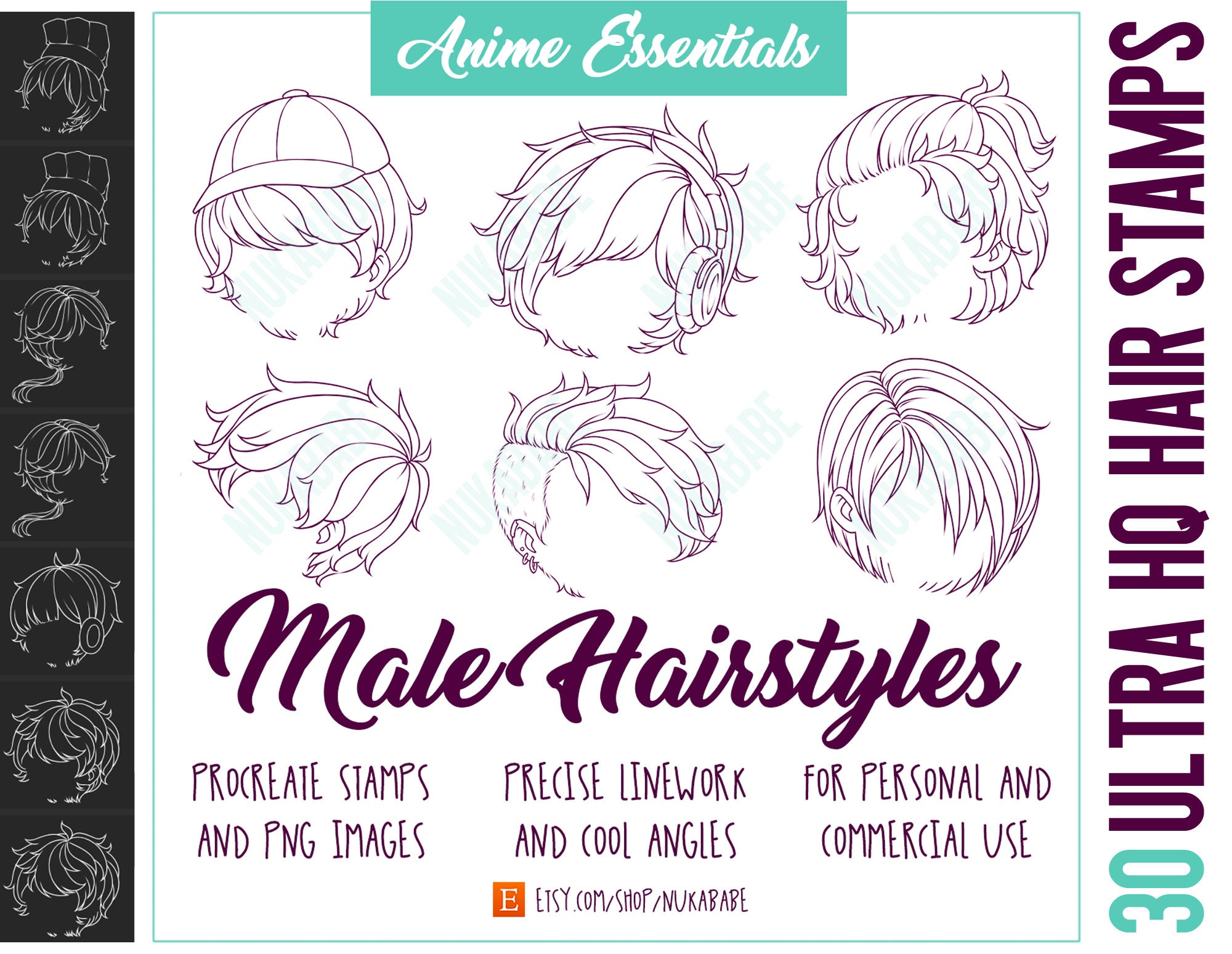 Anime hairstyles boy - Etsy België, image size:2000x1549