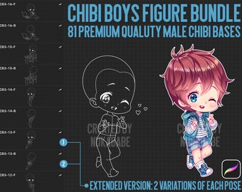 81 Male Chibi Figure Stamps: Procreate Anime Brushes