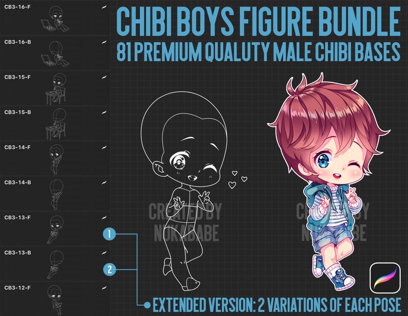81 Male Chibi Figure Stamps: Procreate Anime Brushes - Etsy
