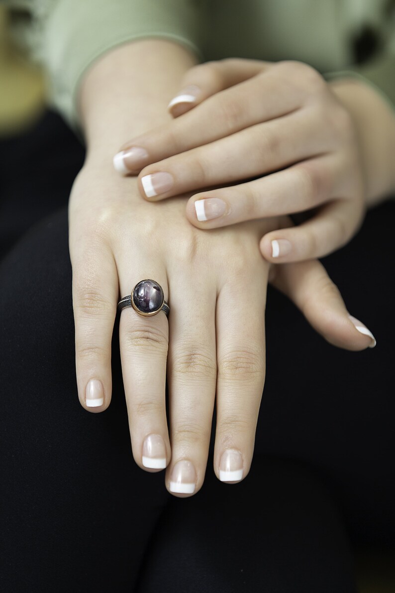 silver ring Black ruby authentic style