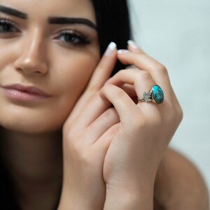 silver ring Precious stone authentic style, Turquoise handmade naturel stone Firuze
