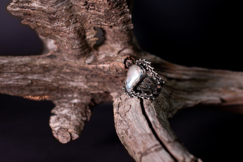 authentic style handmade mother of pearl Precious stone ring silver Unique naturel stone