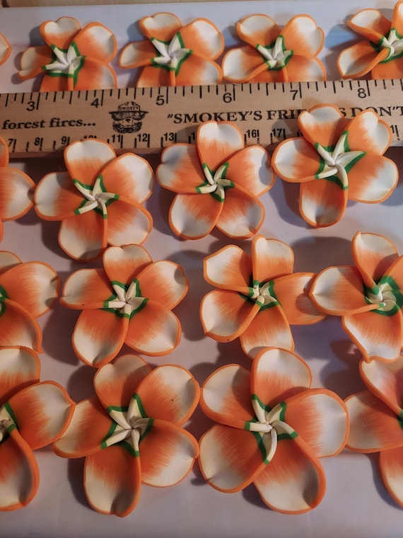 Polymer Clay 3D flower beads Orange 18pcs