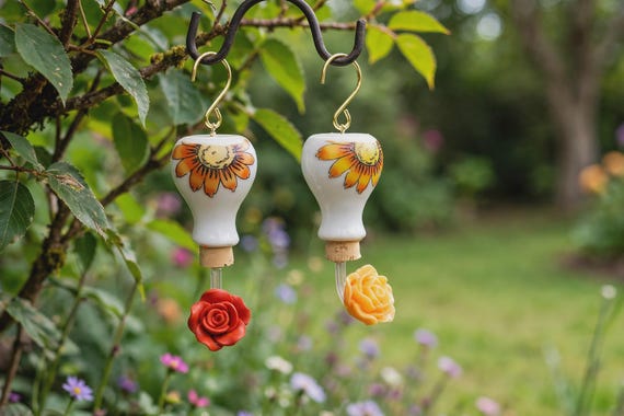 Miniature Ceramic Hummingbird Feeder Decor (2)