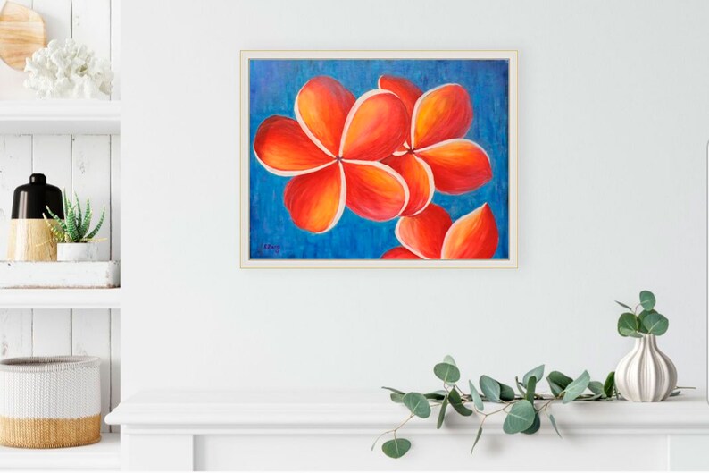 Plumeria Painting Floral Original Art Flower Oil Painting Hawaiian Art Plumeria Flower Wall Art 14 by 18 by Regina Zang