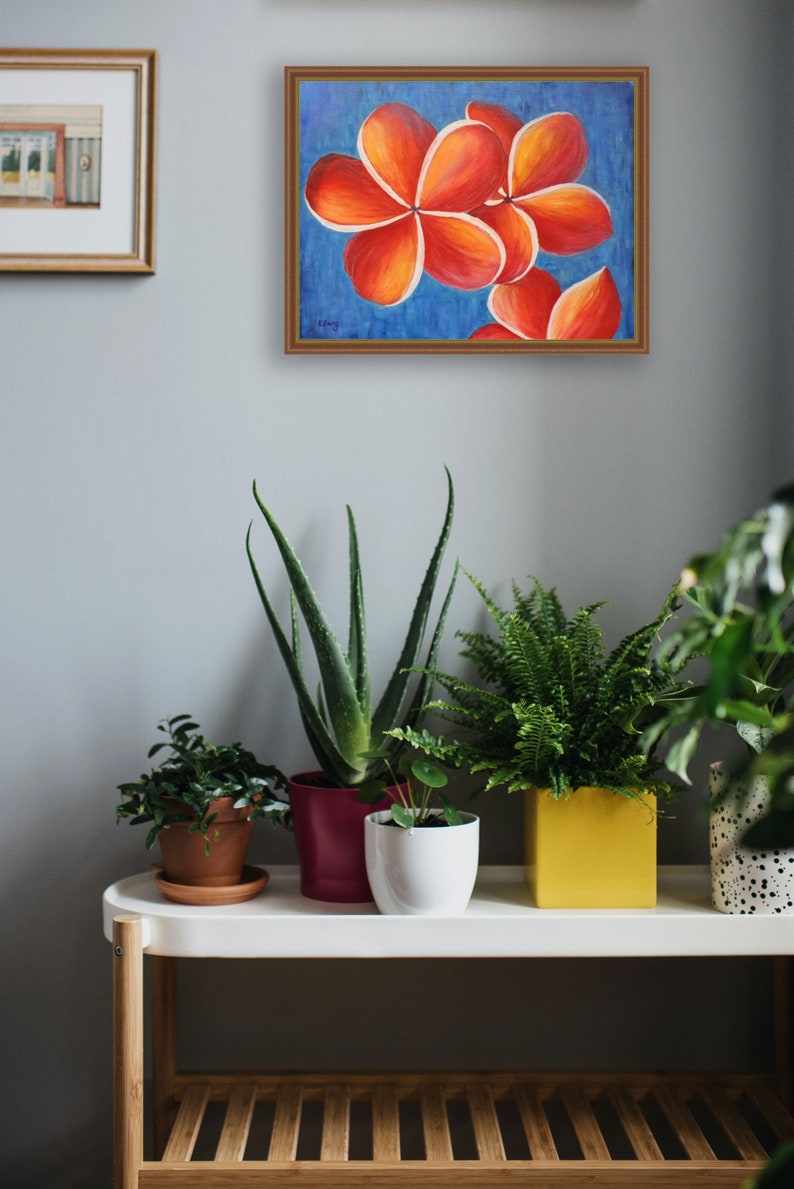 Plumeria Painting Floral Original Art Flower Oil Painting Hawaiian Art Plumeria Flower Wall Art 14 by 18 by Regina Zang