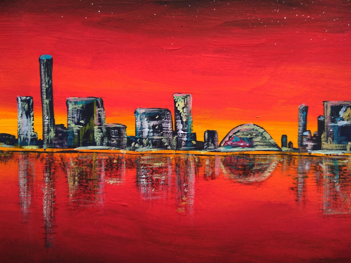 Sunset Painting Cityscape Original Wall Art Skyline Wall Art Etsy