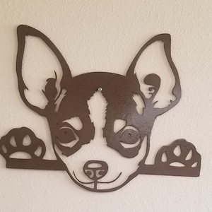Chihuahua Dog Silohoutte, metal cut out, peeking Chichuahua, Chihuahua Gifts