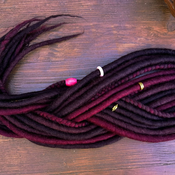 30-80 cm DE SE Wool Dreads Extensions Dreadlocks Accent Set "Mixed Aubergine"