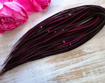 30-80cm DE SE Wolldreads Extensions Dreadlocks Akzent Set "Mixed Aubergine"