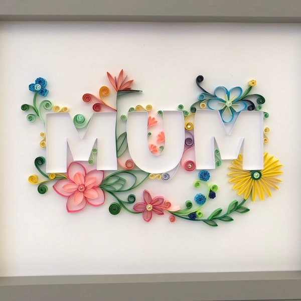 Cadeau encadré MUM/MOM d'art piquant, cadeau de fête des mères. Fleurs tropicales
