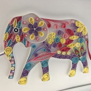 Elephant - quilled - framed gift - nursery, new baby, decor, rainbow, playroom