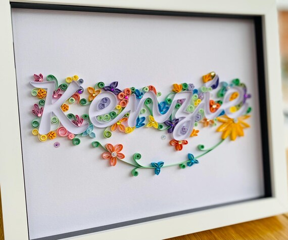 Personalized Quilled Name Art: Framed Floral 3D Paper Art