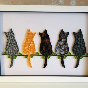 Personalised Cat art gift - supplied framed - 5 Cats - fully personalised - cat lovers - cat memories - unique gift