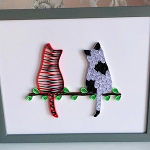 Cat art gift personalised - supplied framed - 2 Cats - fully personalised - cat lovers - cat memories - unique gift