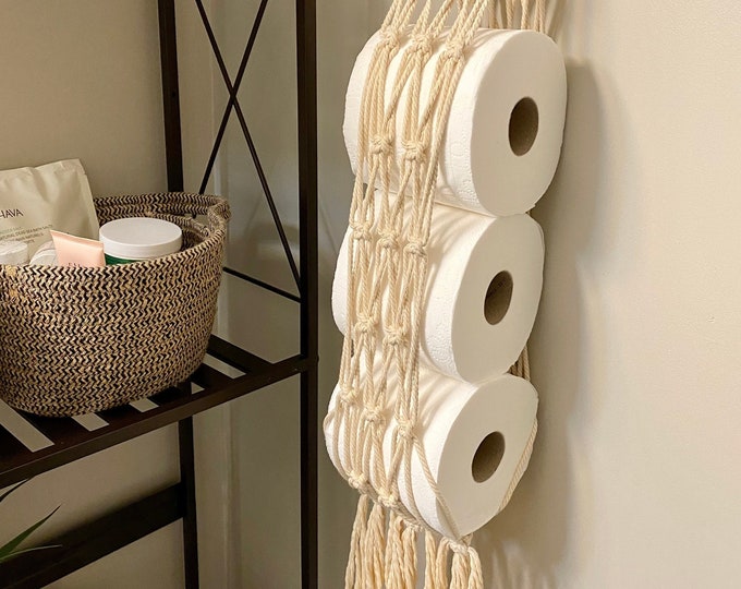 Macrame Toilet Paper Wall Storage Boho Toilet Paper Holder Etsy
