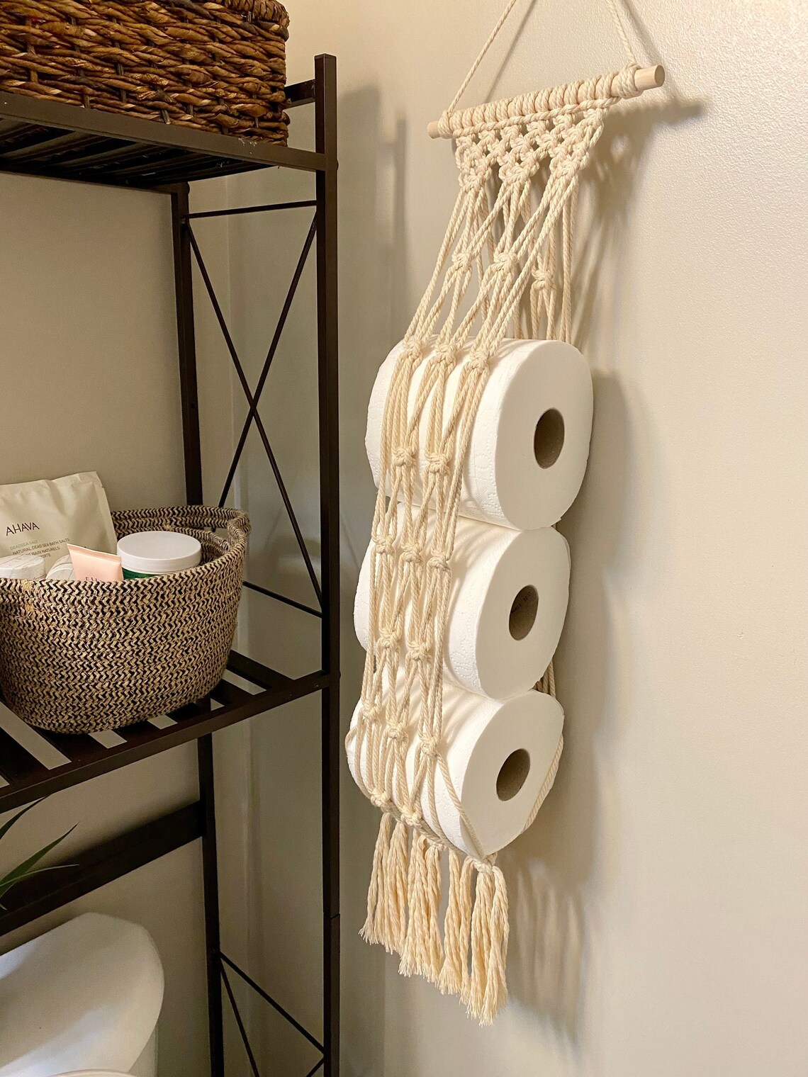 Macrame Toilet Paper Wall Storage Boho Toilet Paper Holder Etsy